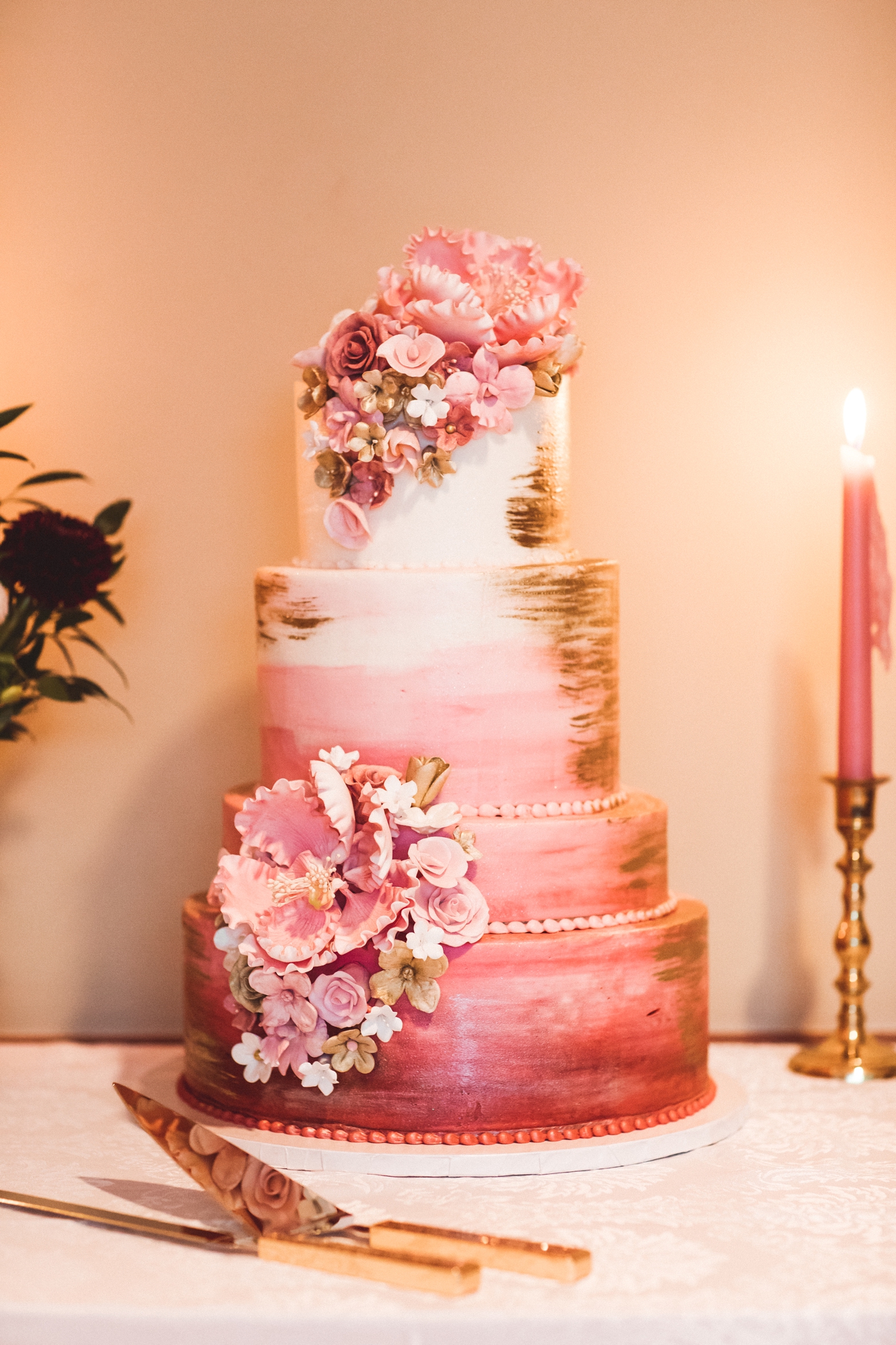 Pink and gold ombre wedding cake