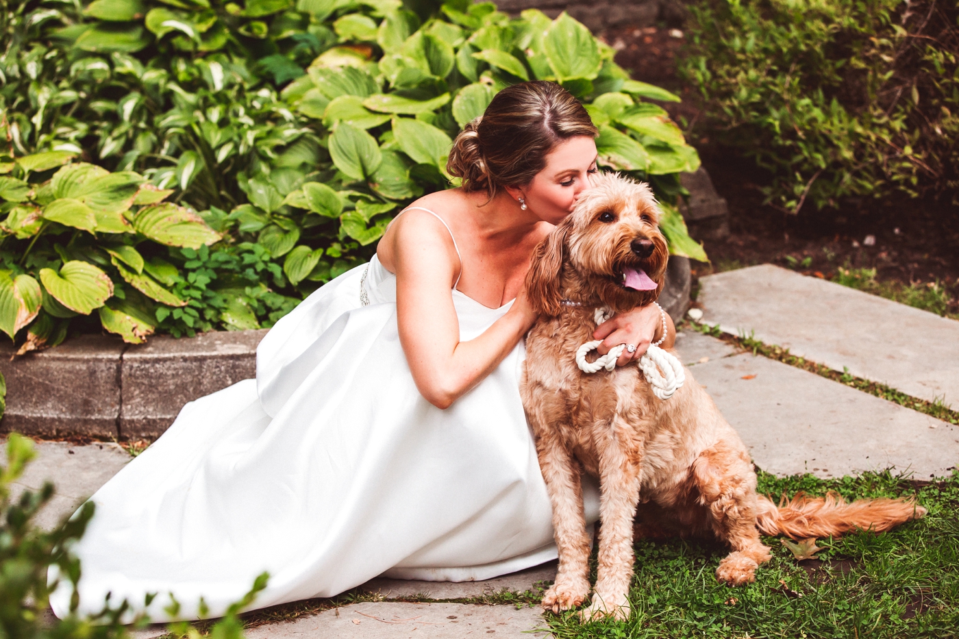 Bride with her labradoodle 