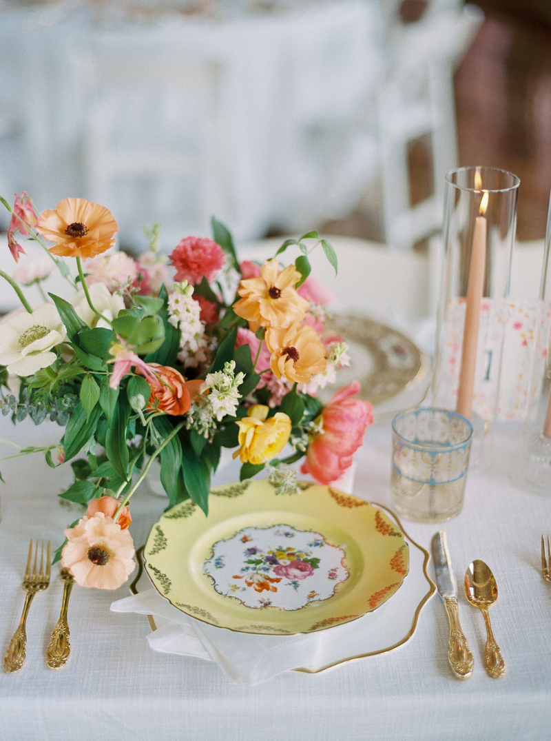 Unique and Colorful Wedding Tablescapes at Finger Lakes Vineyard wedding