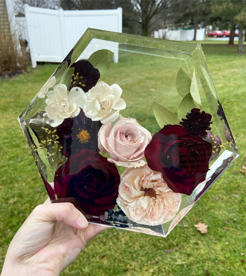 wedding flowers preserved in hexagon art