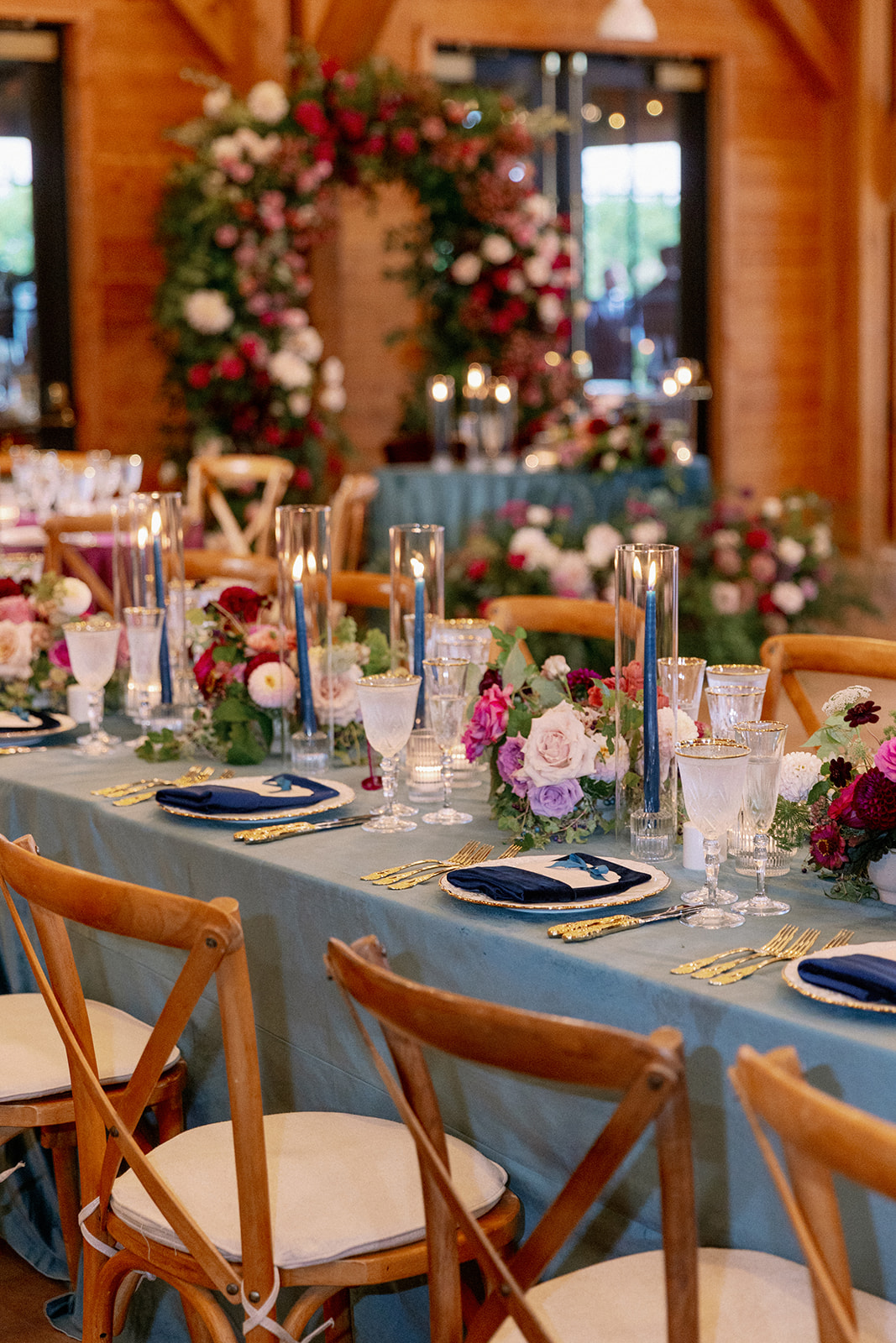 decor at reception at the lake house wedding 