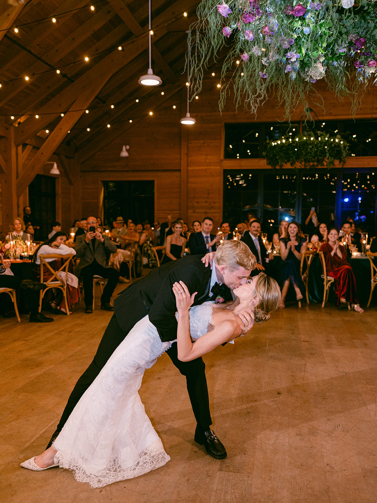 first dance and a kiss at the Canandaigua wedding 