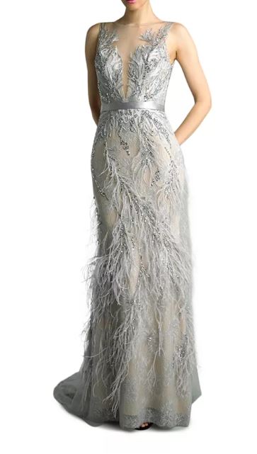 Basix Feather Embellished Gown #whitetiewedding #blacktiewedding #weddingdresscodes