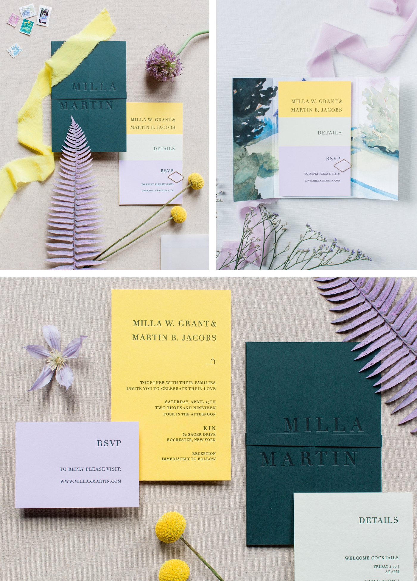 Watercolor wedding stationary by Louelle Design Studio