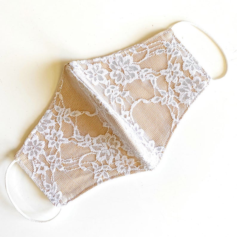 Nude Colored Bridal Lace Face Mask