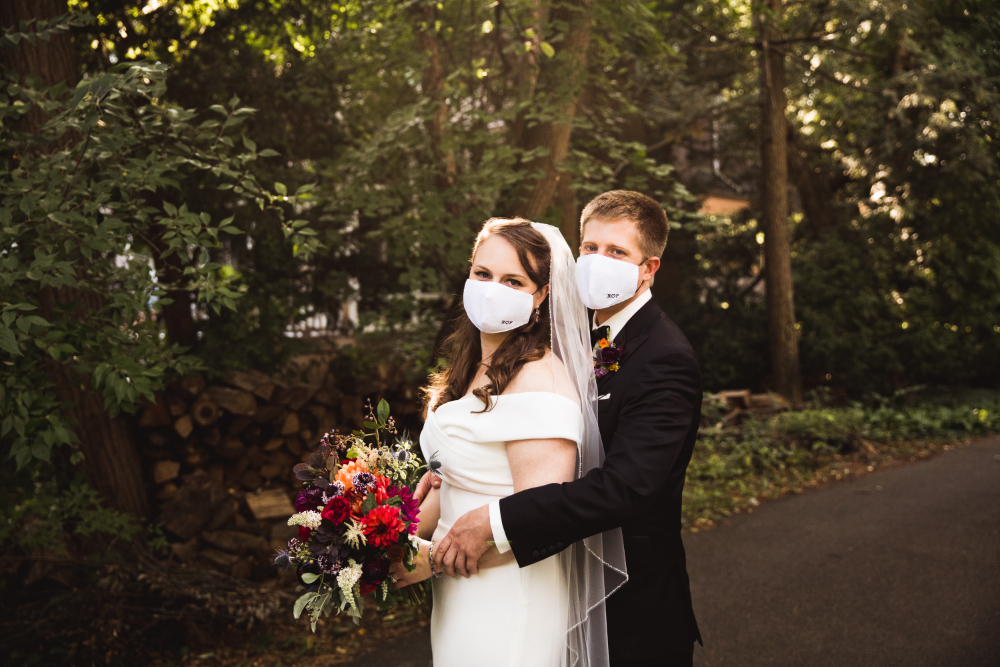 Bride and Groom Wearing Face Masks 