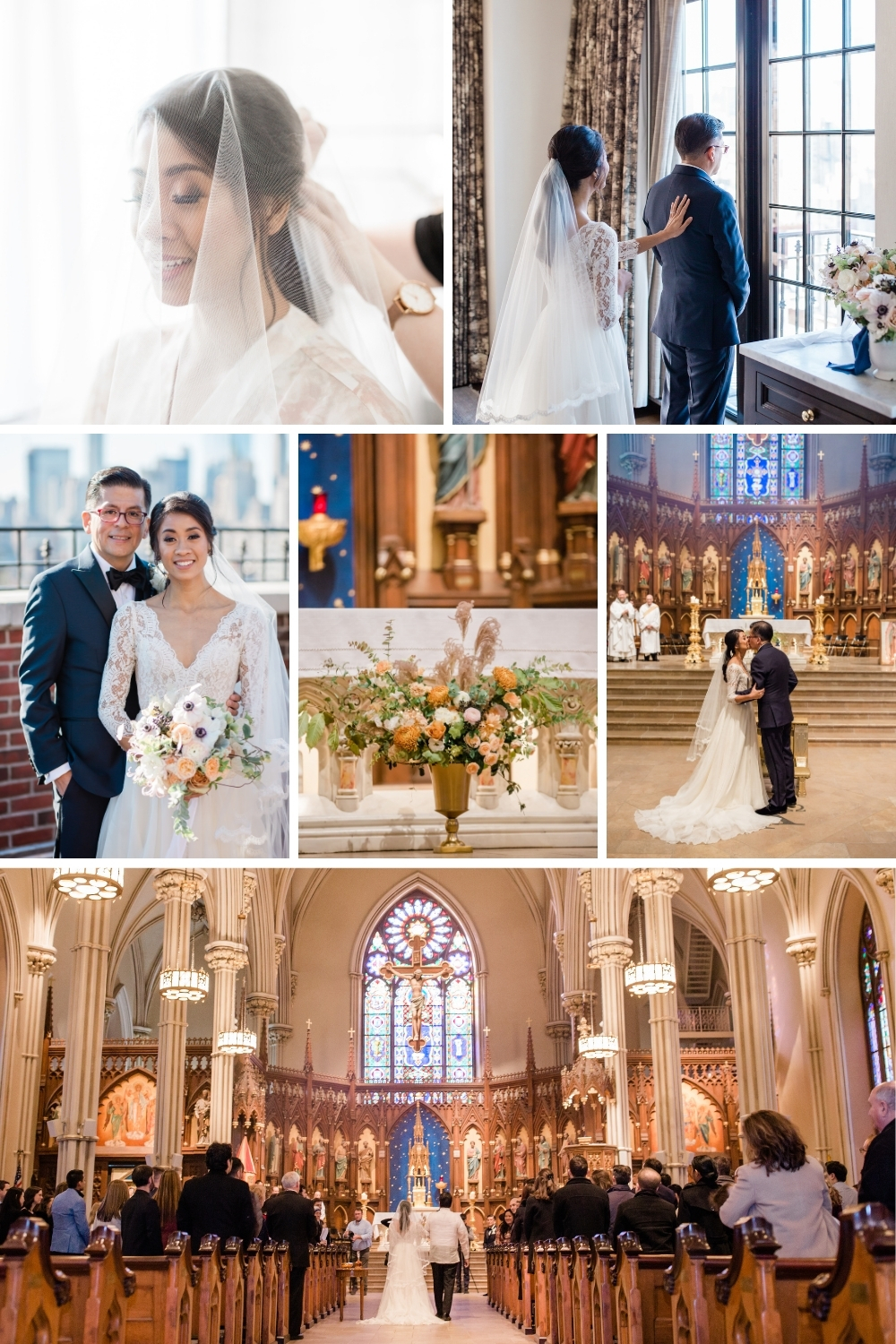 First look and wedding ceremomy locations (catholic church wedding in new york)