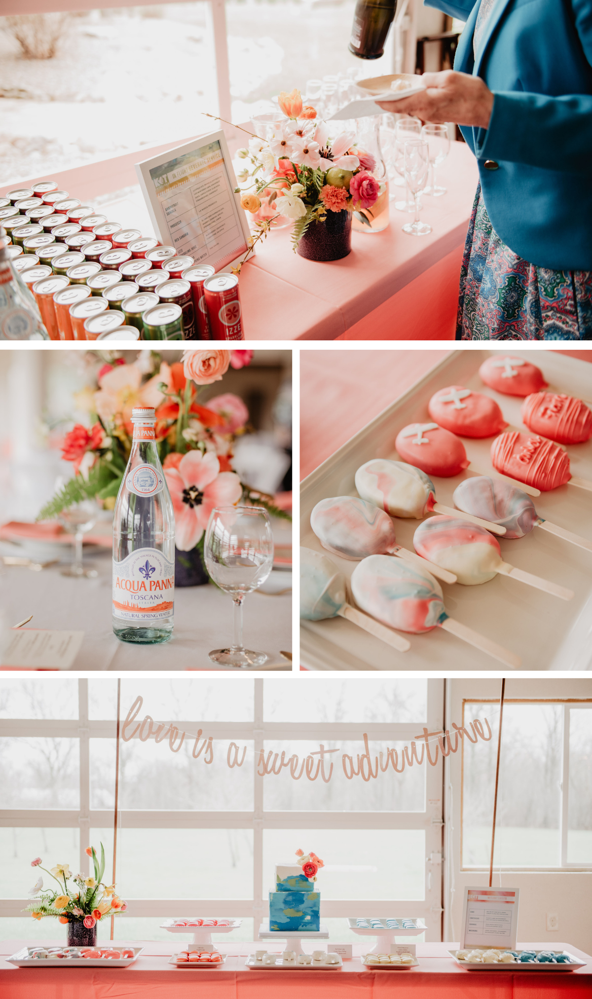 Travel themed bridal shower with desserts and drinks