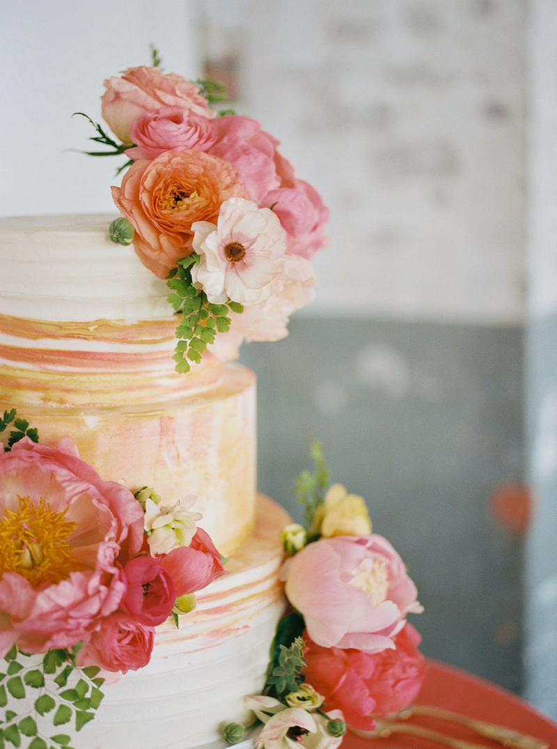 Colorful modern wedding cake at Vineyard wedding