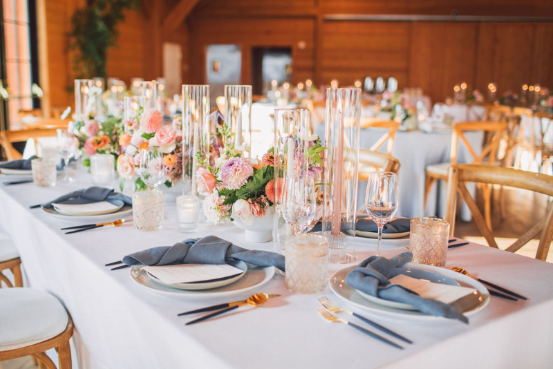 wedding table decor in summer wedding color palette