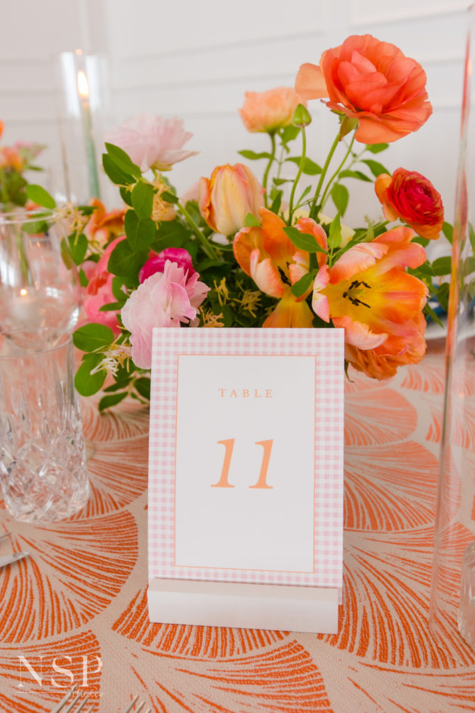 peach tablescape and  table number