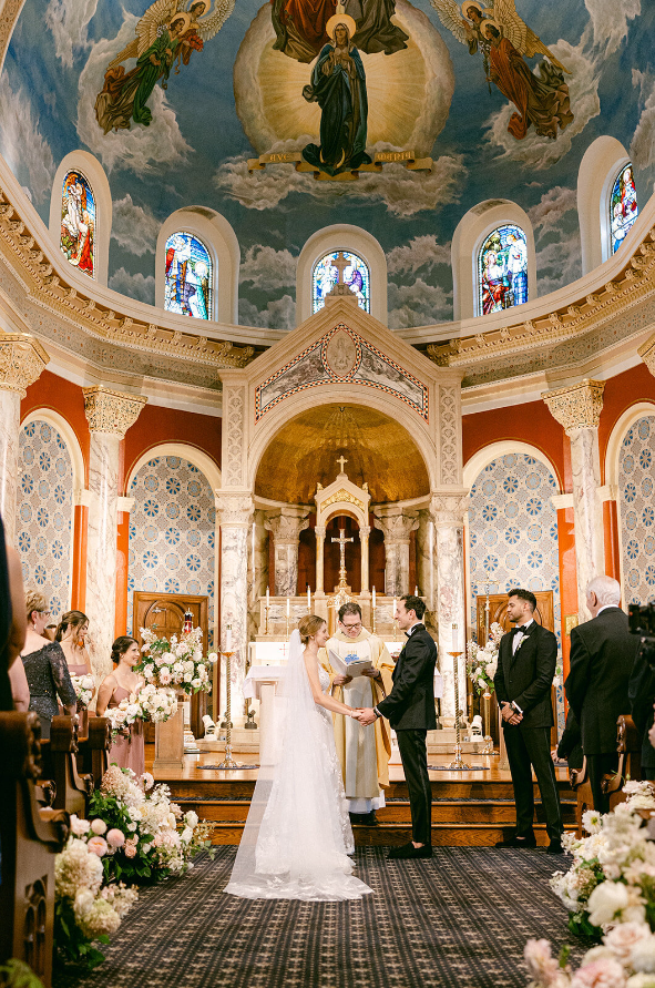 wedding ceremony for labor day weekend wedding at St. Mary’s Church in Canandaigua
