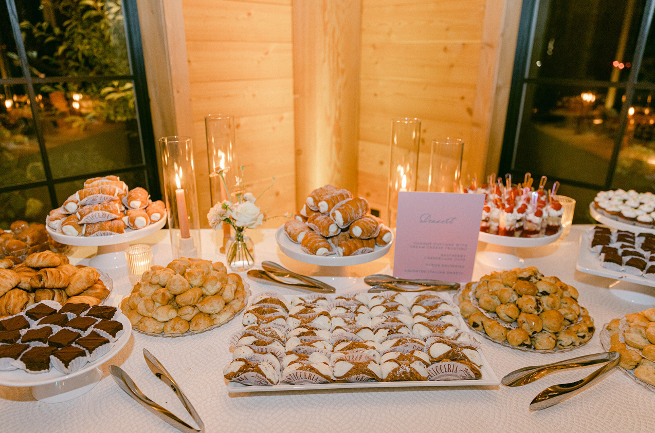 dessert table at reception for labor day weekend wedding at The Lake House on Canandaigua