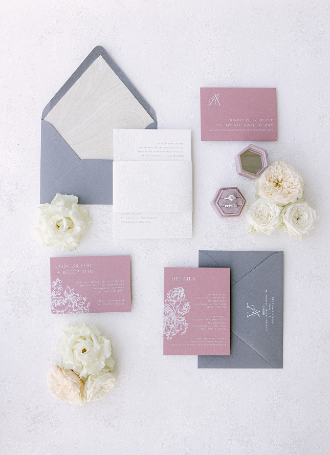 stationery for labor day weekend wedding at The Lake House on Canandaigua