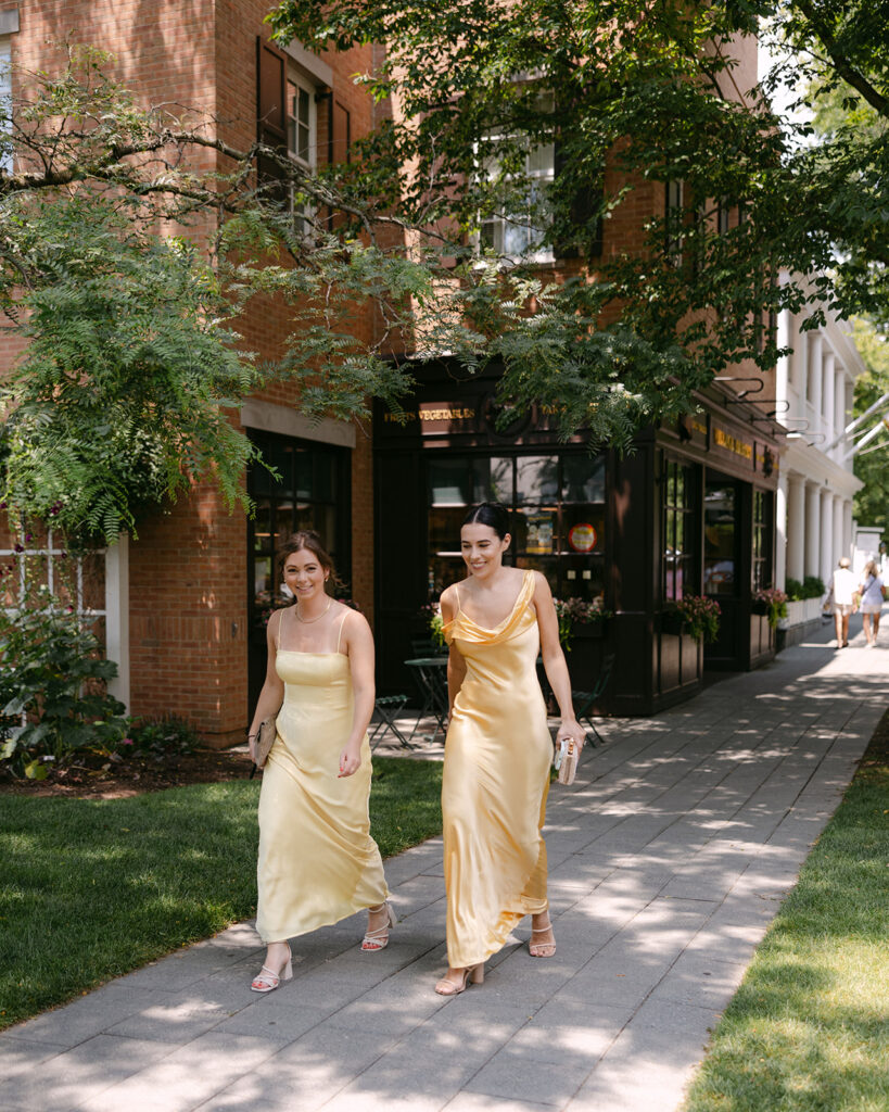 bridesmaids walking outside to bridal suite 