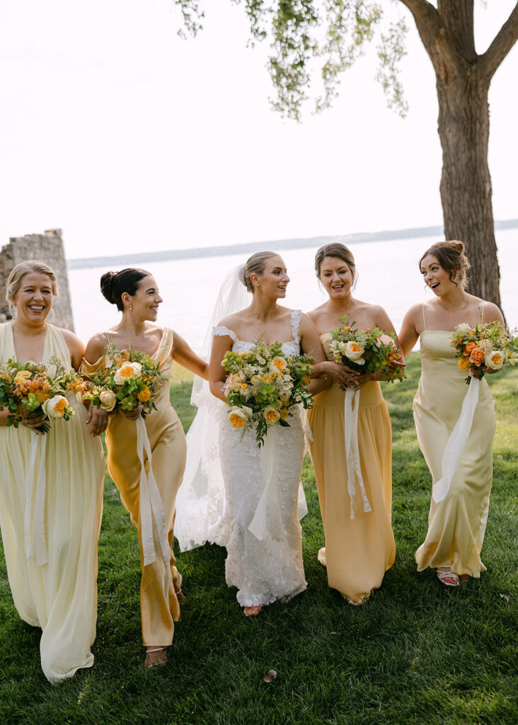 bridesmaids dresses lake wedding 