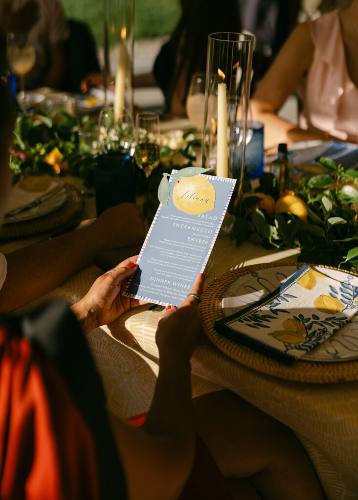 menu card lake house wedding