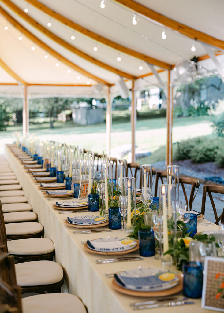 table decor at lake side wedding 