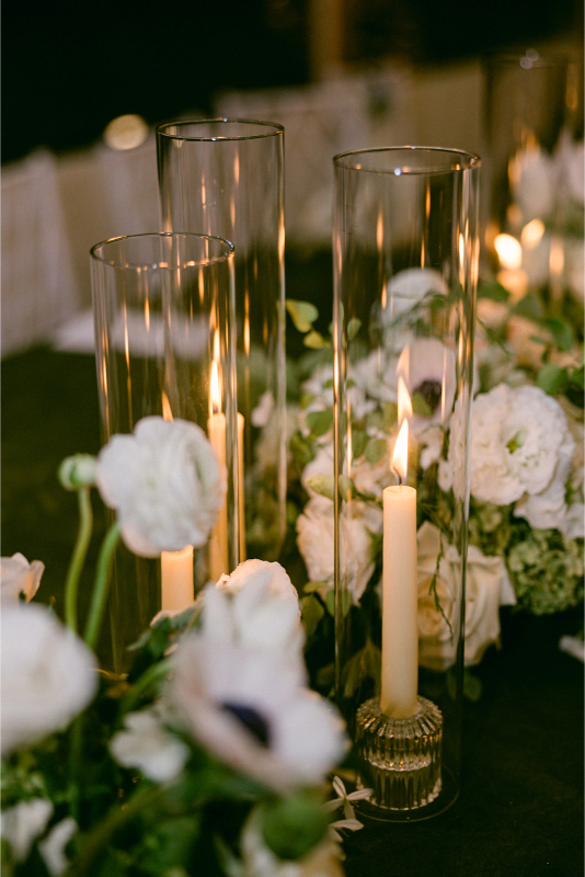 candles on table at inns of aurora wedding