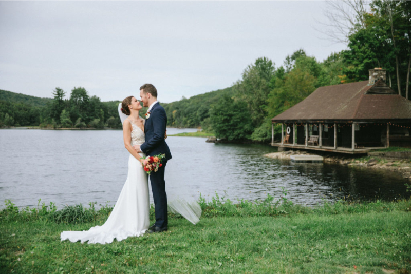 Couple celebrating Glynwood farm wedding. 