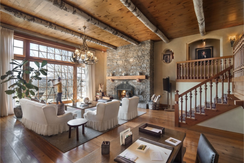 Chalet living room at Twin Farms in Barnard Vermont