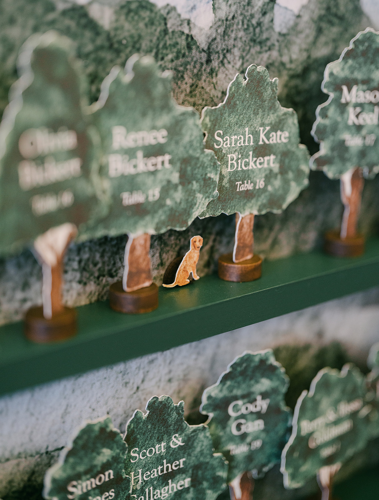 Fall wedding design for personalized escort card with hidden easter eggs of the couple's dogs.