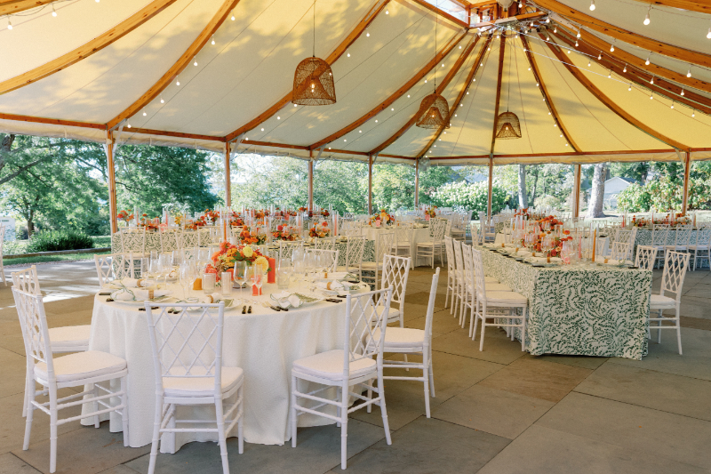Reception tablescape decorated for an Inns of Aurora wedding.