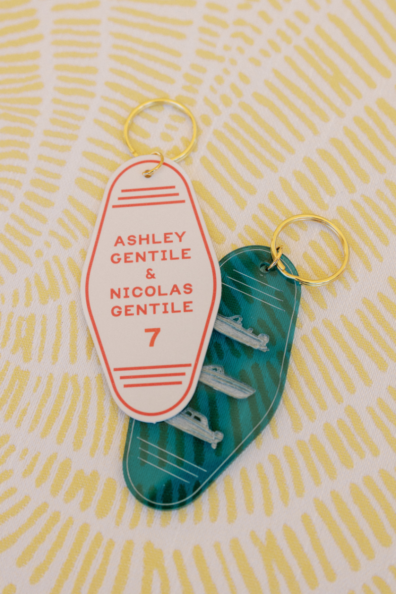 Custom boat key chain as escort card.