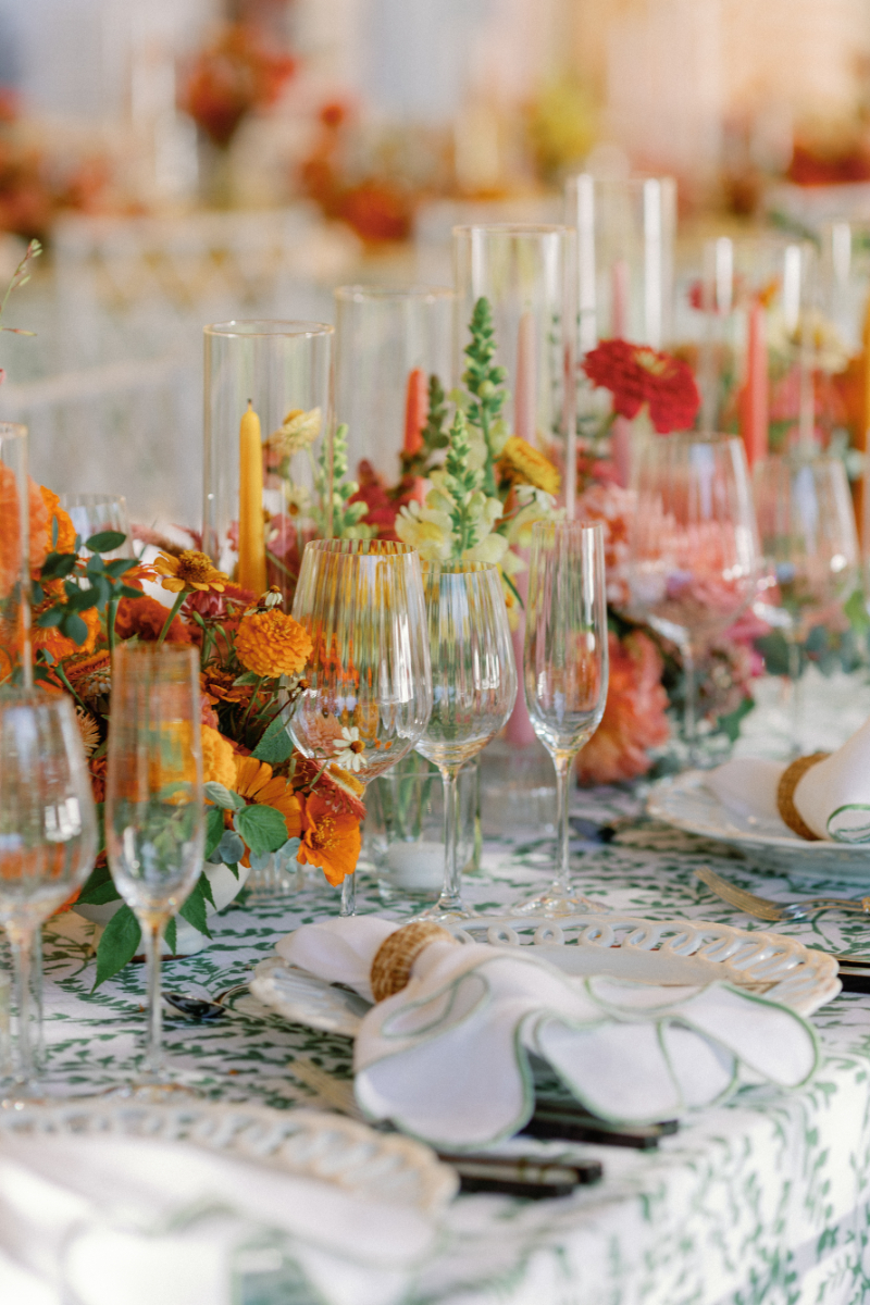 Tablescape details from a Slim Aarons inspired wedding reception.