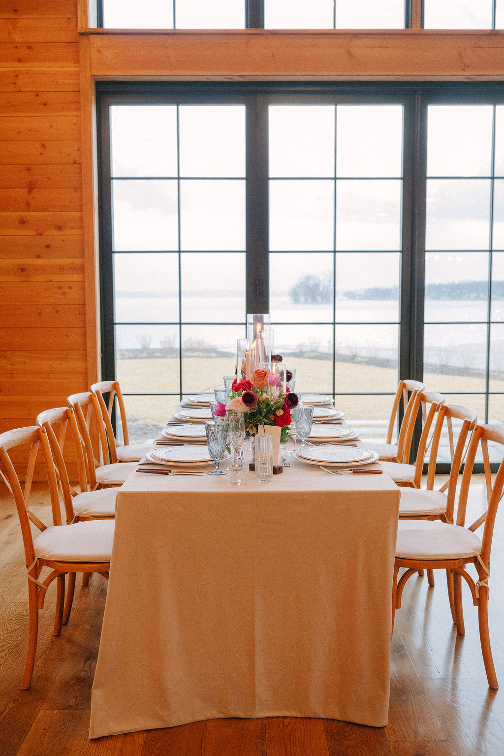 Reception table set up overlooking the ocean.