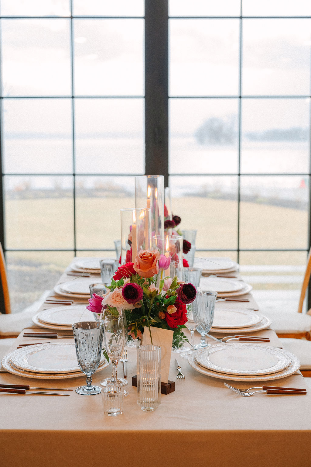 Reception table set up overlooking the ocean.