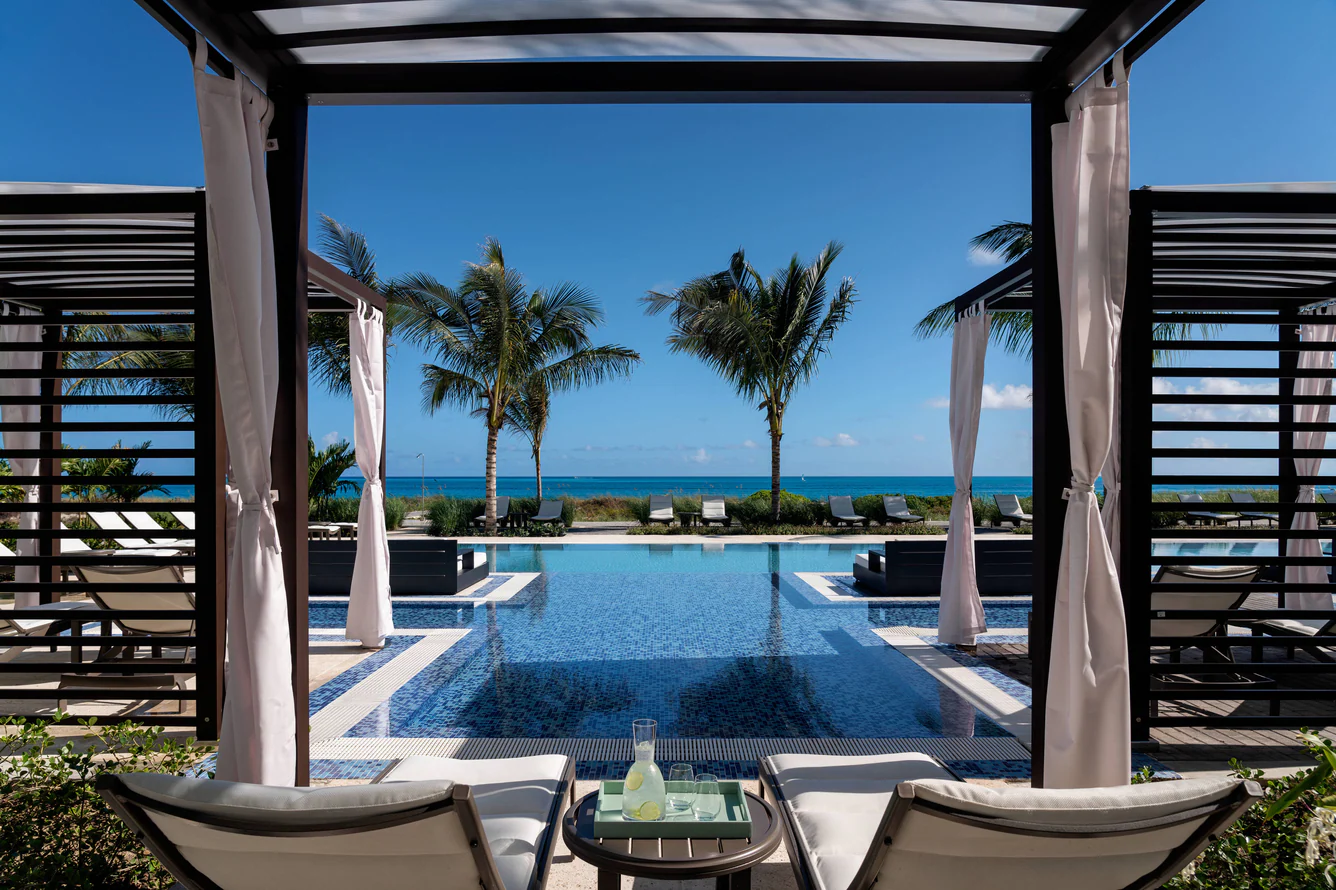 View of the ocean from the pool at view Ritz Carlton Turks & Caicos.
