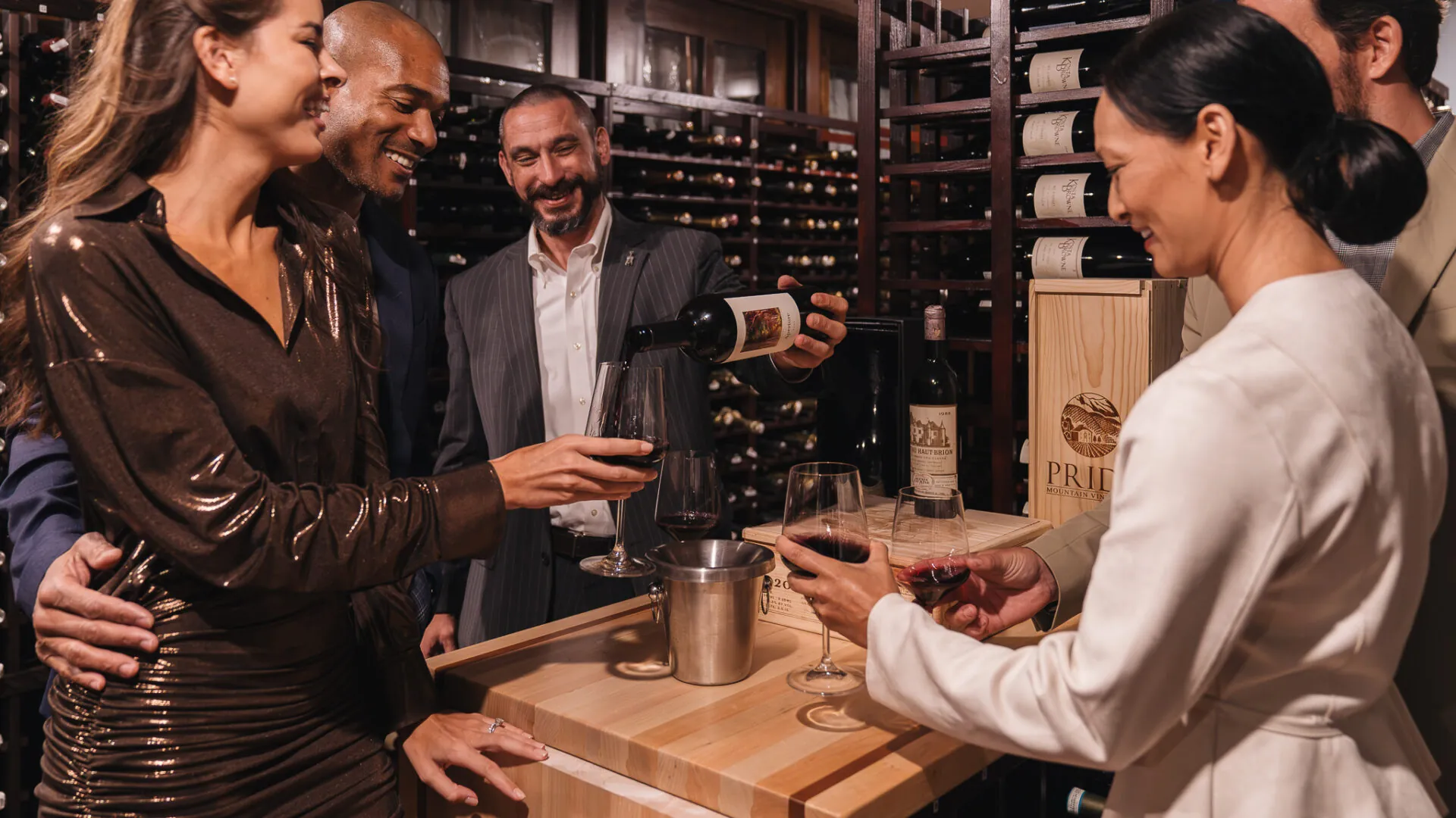 Wine expert at Montage Palmetto Bluff guides guests through a tasting.
