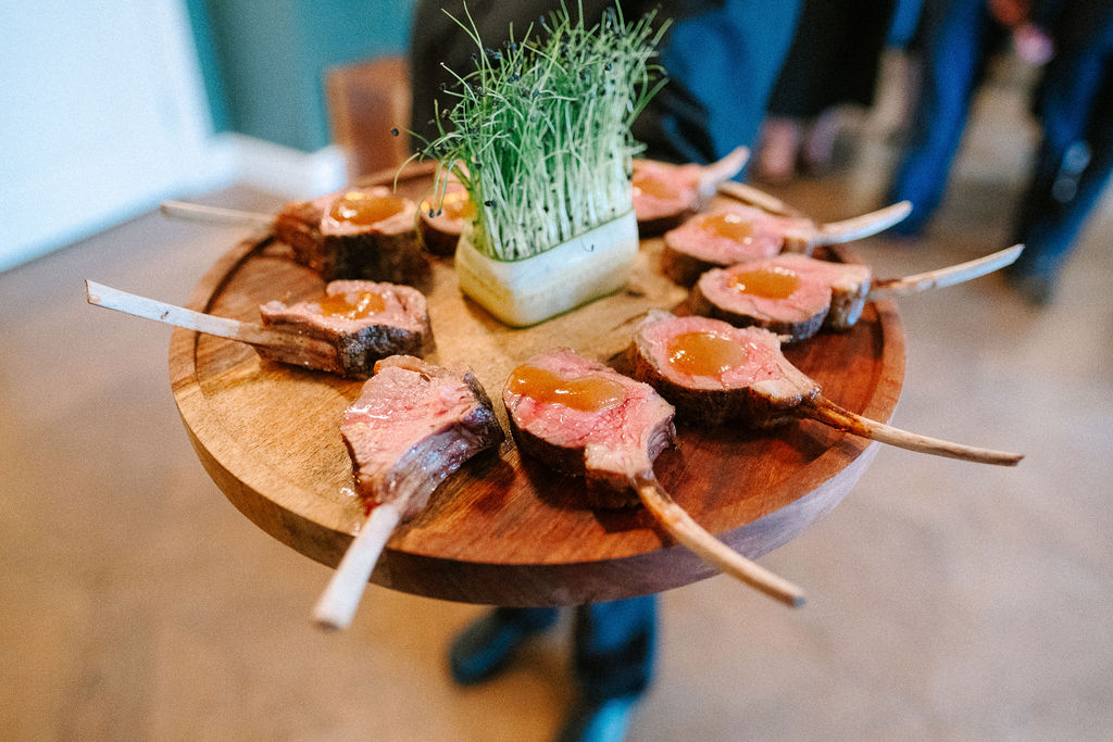Steak passed during cocktail hour.