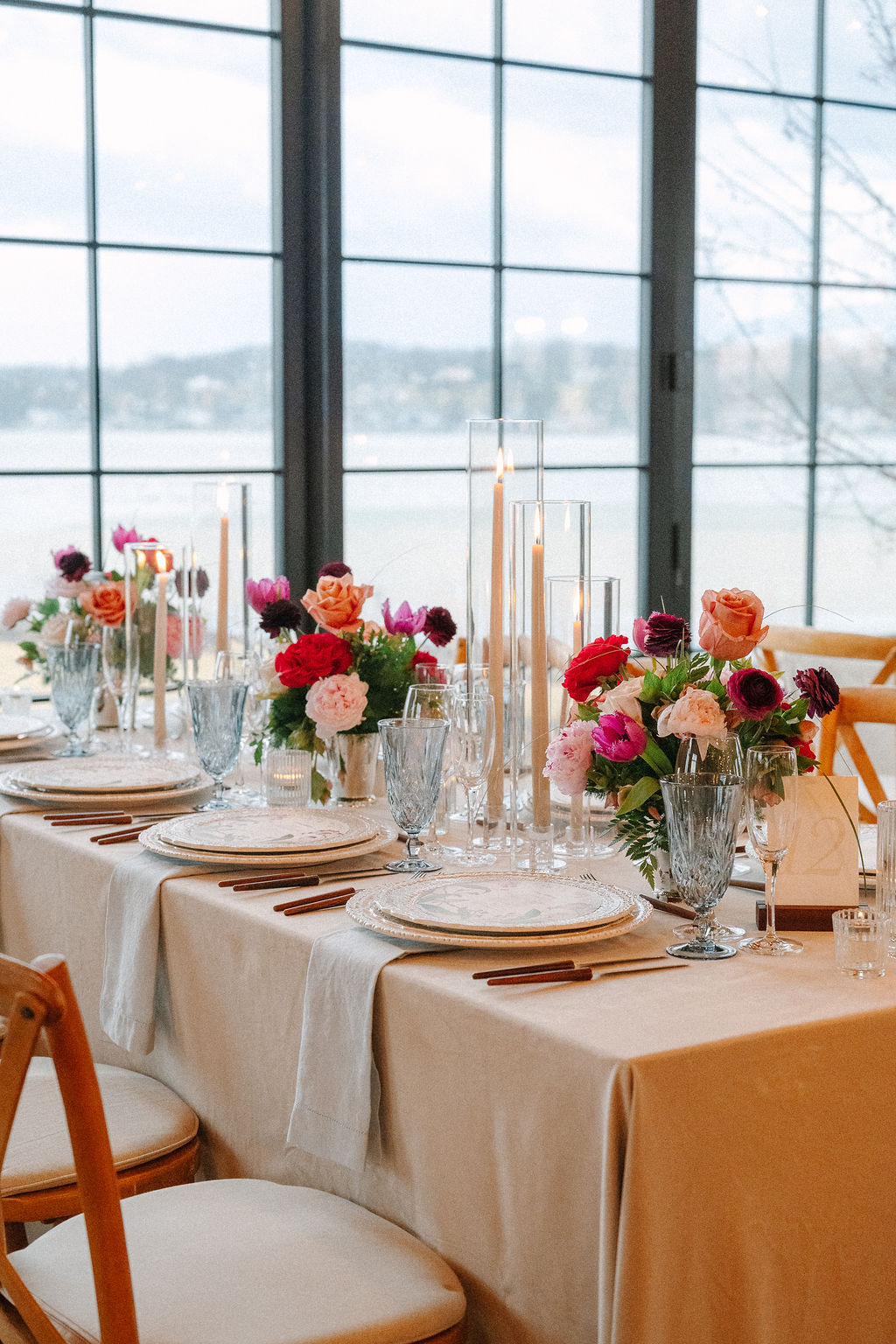 Tablescape for wedding reception with a dutch-inspired spring design.