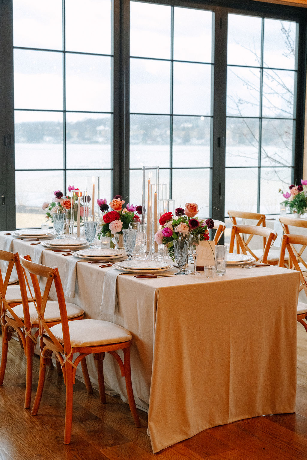 Tablescape for wedding reception with a dutch-inspired spring design.