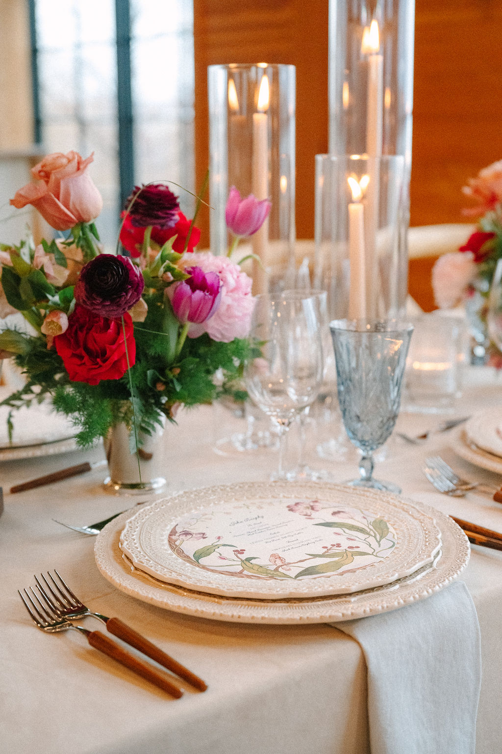 Tablescape for wedding reception with a dutch-inspired spring design.